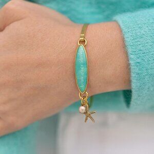 Bracelet Mint Wish Upon A Starfish Surfboard w Goldtone Starfish Charm Bangle
